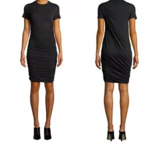 Theory Women’s Black Draped Twist Shirred Ruched Stretch Midi Dress